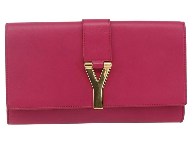 Borsa Clutch Y Line in pelle rosa e oro SAINT LAURENT 311213 Auth 170902 D'oro - vista 2
