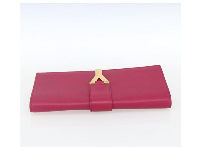 Borsa Clutch Y Line in pelle rosa e oro SAINT LAURENT 311213 Auth 170902 D'oro - vista 6
