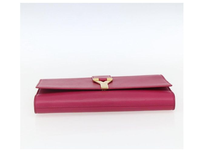 Borsa Clutch Y Line in pelle rosa e oro SAINT LAURENT 311213 Auth 170902 D'oro - vista 7