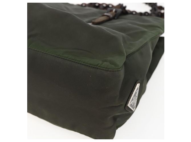Borsa a Spalla PRADA in Nylon, Plastica e Pelle Khaki Auth ti3739 Cachi - vista 12