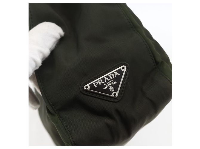 Borsa a Spalla PRADA in Nylon, Plastica e Pelle Khaki Auth ti3739 Cachi - vista 14