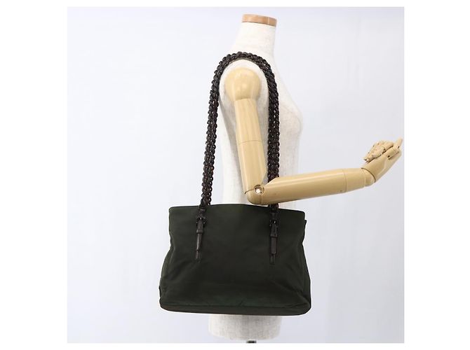Borsa a Spalla PRADA in Nylon, Plastica e Pelle Khaki Auth ti3739 Cachi - vista 25
