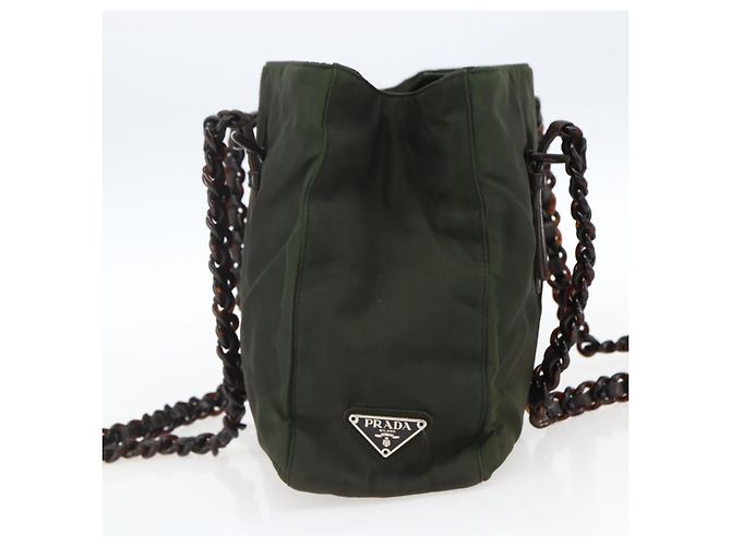Borsa a Spalla PRADA in Nylon, Plastica e Pelle Khaki Auth ti3739 Cachi - vista 4