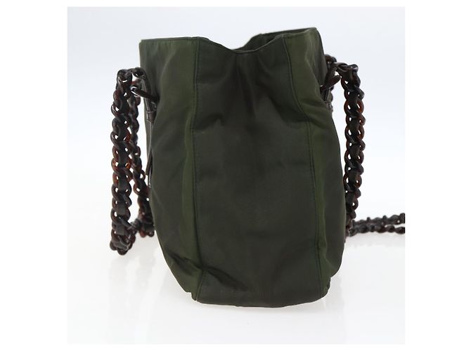 Borsa a Spalla PRADA in Nylon, Plastica e Pelle Khaki Auth ti3739 Cachi - vista 5