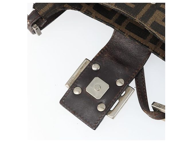 Borsa a spalla Mamma Baguette in tela Zucca FENDI nera e marrone Auth 171933 Nero - vista 16