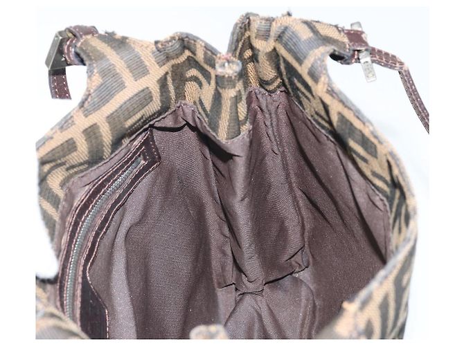 Borsa a spalla Mamma Baguette in tela Zucca FENDI nera e marrone Auth 171933 Nero - vista 19