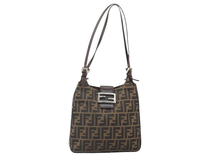 Borsa a spalla Mamma Baguette in tela Zucca FENDI nera e marrone Auth 171933 Nero - vista 2