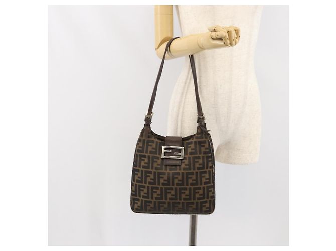 Borsa a spalla Mamma Baguette in tela Zucca FENDI nera e marrone Auth 171933 Nero - vista 24