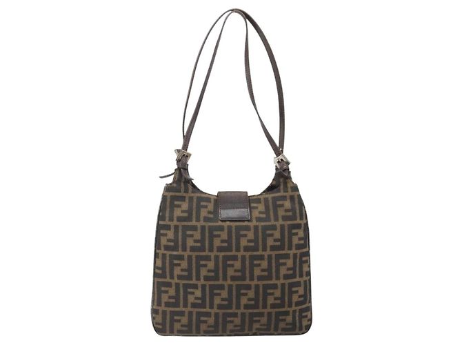 Borsa a spalla Mamma Baguette in tela Zucca FENDI nera e marrone Auth 171933 Nero - vista 3