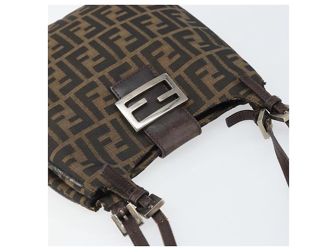 Borsa a spalla Mamma Baguette in tela Zucca FENDI nera e marrone Auth 171933 Nero - vista 6