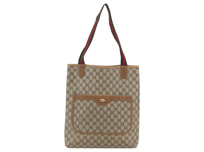 Borsa tote Gucci GG Supreme Web Sherry Line in PVC beige e oro 40 02 003 Auth bs33280 D'oro - vista 2