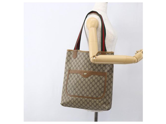 Borsa tote Gucci GG Supreme Web Sherry Line in PVC beige e oro 40 02 003 Auth bs33280 D'oro - vista 21