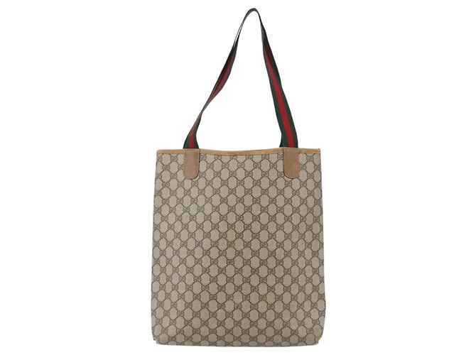 Borsa tote Gucci GG Supreme Web Sherry Line in PVC beige e oro 40 02 003 Auth bs33280 D'oro - vista 3