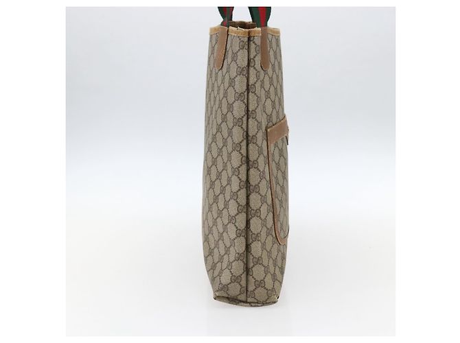 Borsa tote Gucci GG Supreme Web Sherry Line in PVC beige e oro 40 02 003 Auth bs33280 D'oro - vista 4