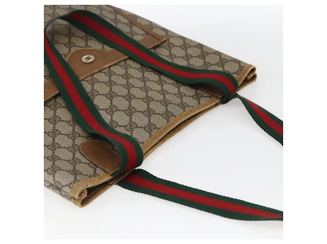 Borsa tote Gucci GG Supreme Web Sherry Line in PVC beige e oro 40 02 003 Auth bs33280 D'oro - vista 6