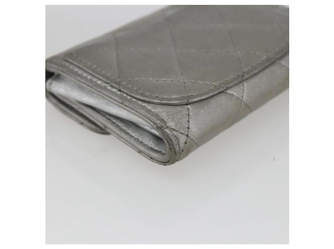 CHANEL Matelasse Card Case Leather Silver CC Auth 171336 Silvery - view 11