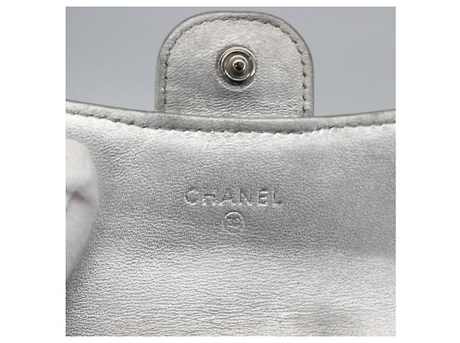 CHANEL Matelasse Card Case Leather Silver CC Auth 171336 Silvery - view 12