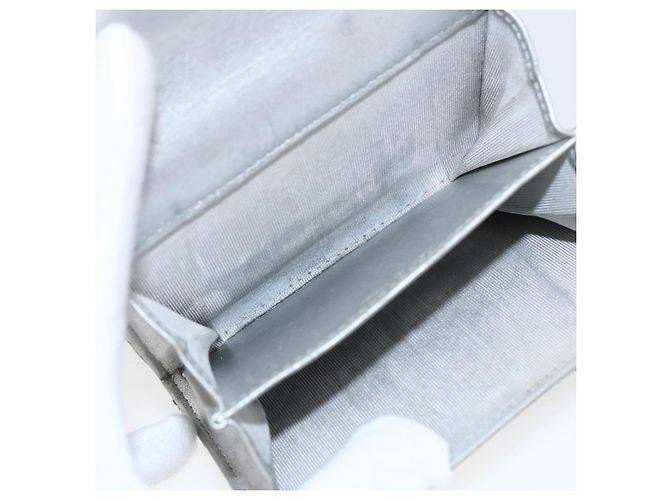 CHANEL Matelasse Card Case Leather Silver CC Auth 171336 Silvery - view 14