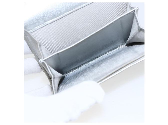 CHANEL Matelasse Card Case Leather Silver CC Auth 171336 Silvery - view 15