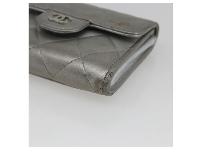 CHANEL Matelasse Card Case Leather Silver CC Auth 171336 Silvery - view 8