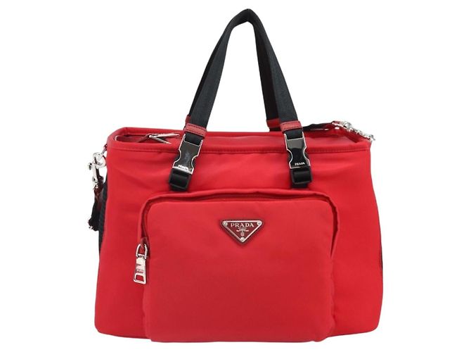 PRADA Pet Bag Pet Carry Nylon 2way Red Silver Auth 170756SAM Silvery - view 2