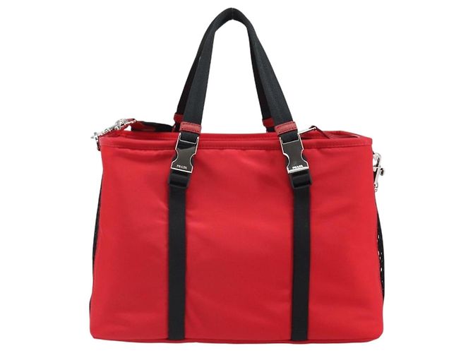 PRADA Pet Bag Pet Carry Nylon 2way Red Silver Auth 170756SAM Silvery - view 3