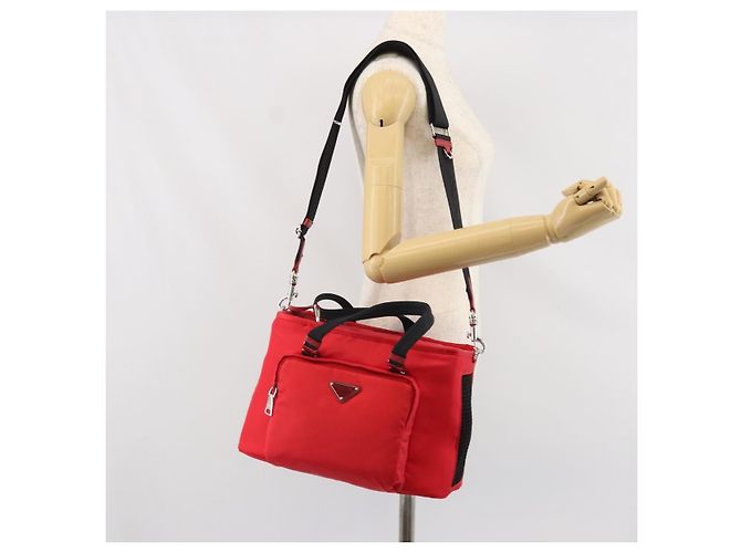 PRADA Pet Bag Pet Carry Nylon 2way Red Silver Auth 170756SAM Silvery - view 36