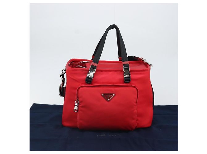 PRADA Pet Bag Pet Carry Nylon 2way Red Silver Auth 170756SAM Silvery - view 37