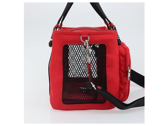 PRADA Pet Bag Pet Carry Nylon 2way Red Silver Auth 170756SAM Silvery - view 5