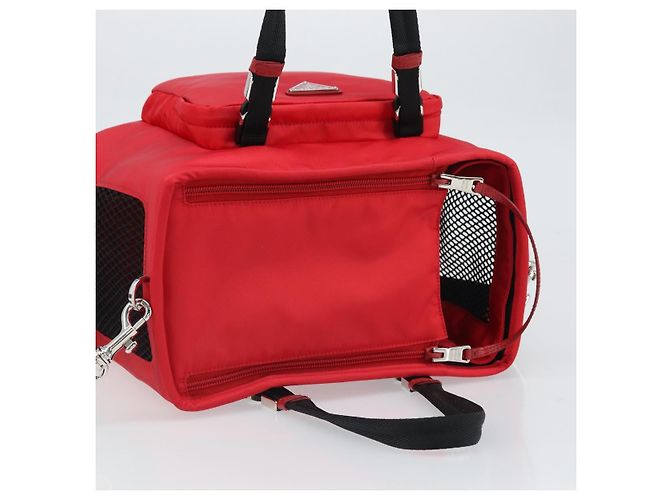 PRADA Pet Bag Pet Carry Nylon 2way Red Silver Auth 170756SAM Silvery - view 6