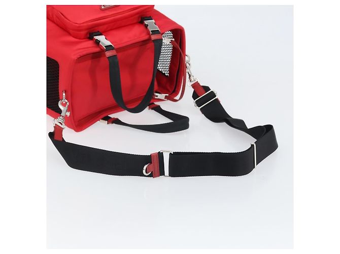 PRADA Pet Bag Pet Carry Nylon 2way Red Silver Auth 170756SAM Silvery - view 9