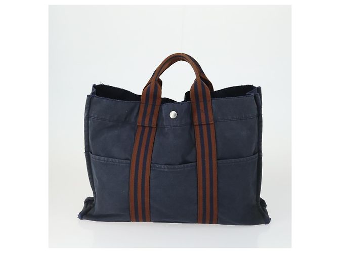 Borsa Tote MCM Chanel Hermes in Tela 3 Pezzi Beige Nero Blu Navy Auth BA10583 - vista 2