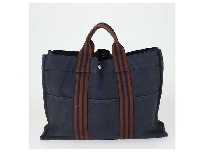 Borsa Tote MCM Chanel Hermes in Tela 3 Pezzi Beige Nero Blu Navy Auth BA10583 - vista 3