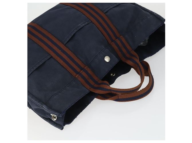 Borsa Tote MCM Chanel Hermes in Tela 3 Pezzi Beige Nero Blu Navy Auth BA10583 - vista 5