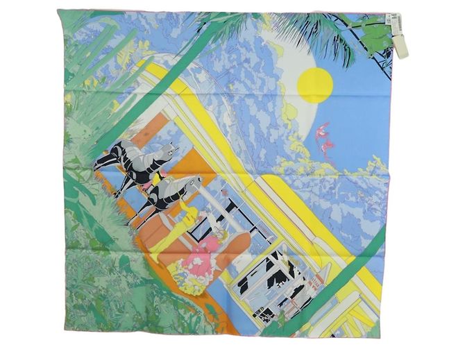 Hermès Foulard HERMES Carre 70 ""Rendez Vous Galant"" in seta multicolore Auth 169638M - vista 12