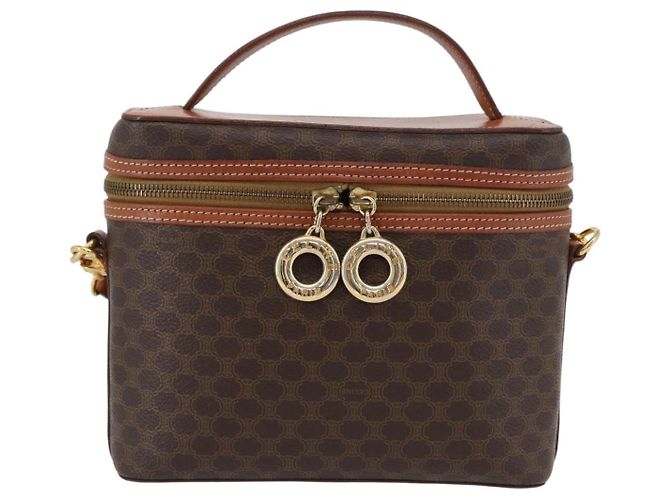 Céline Borsa Vanity Circolare in Tela Macadam CELINE in Pelle PVC 2 vie Marrone Oro Auth ep13087 D'oro - vista 2