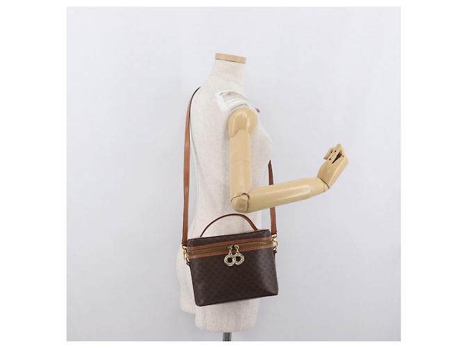 Céline Borsa Vanity Circolare in Tela Macadam CELINE in Pelle PVC 2 vie Marrone Oro Auth ep13087 D'oro - vista 24