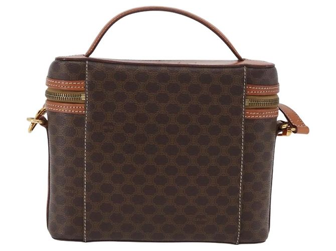 Céline Borsa Vanity Circolare in Tela Macadam CELINE in Pelle PVC 2 vie Marrone Oro Auth ep13087 D'oro - vista 3