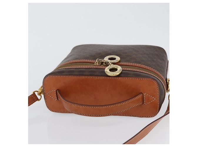 Céline Borsa Vanity Circolare in Tela Macadam CELINE in Pelle PVC 2 vie Marrone Oro Auth ep13087 D'oro - vista 6