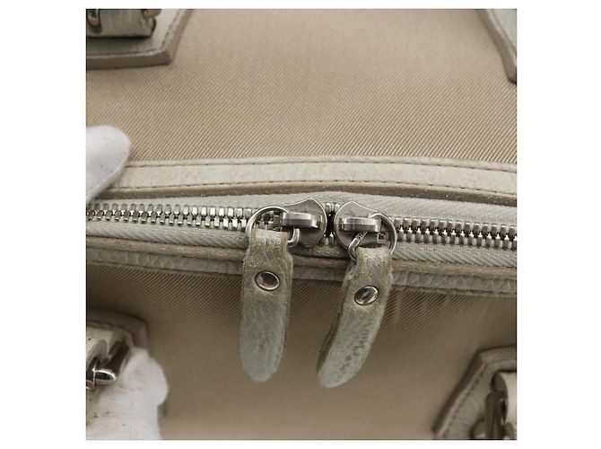 Bolsa de mão em lona bege com estampa Nova Check Burberry prata autêntica BA10799 - vista 14