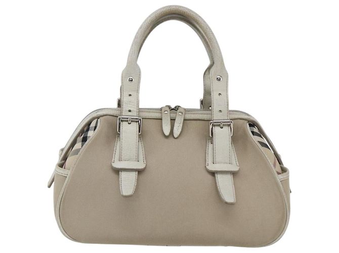 Bolsa de mão em lona bege com estampa Nova Check Burberry prata autêntica BA10799 - vista 2