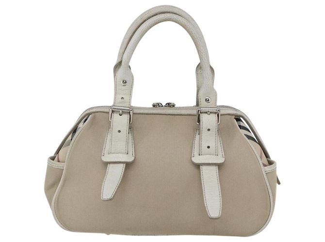Bolsa de mão em lona bege com estampa Nova Check Burberry prata autêntica BA10799 - vista 3