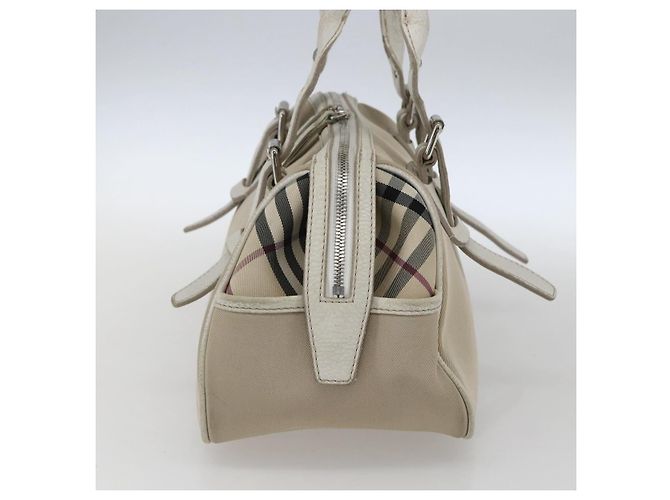 Bolsa de mão em lona bege com estampa Nova Check Burberry prata autêntica BA10799 - vista 5