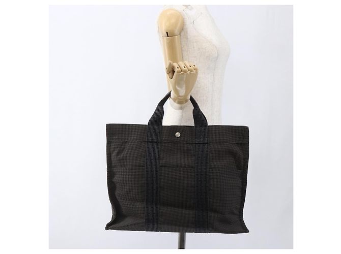 Hermès HERMES Borsa a Mano Her Line Tote MM in Tela Grigia Argento Auth 172062 Marrone - vista 19