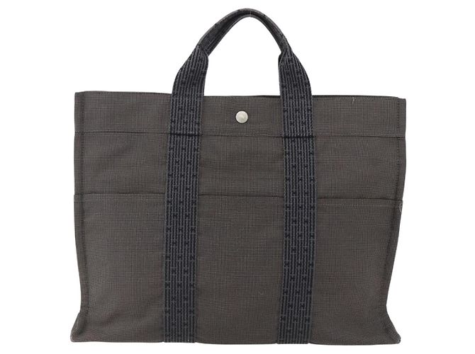 Hermès HERMES Borsa a Mano Her Line Tote MM in Tela Grigia Argento Auth 172062 Marrone - vista 2