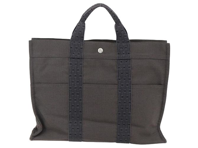 Hermès HERMES Borsa a Mano Her Line Tote MM in Tela Grigia Argento Auth 172062 Marrone - vista 3