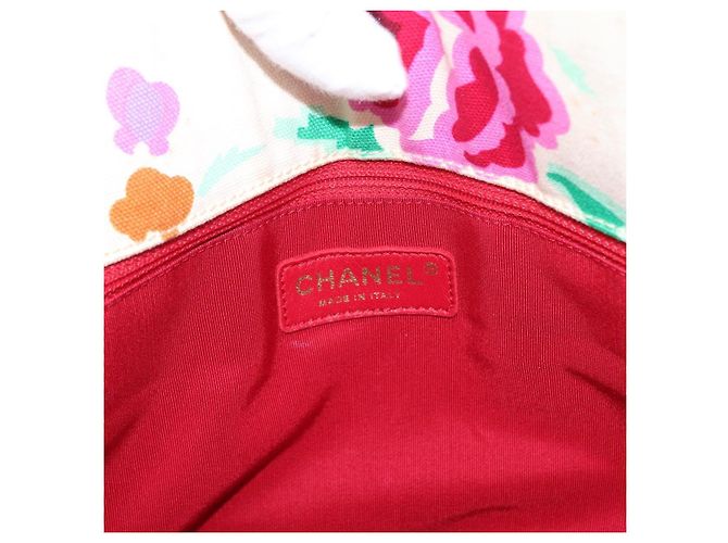CHANEL Bolsa de Mão em Lona Marfim Ouro CC Auth BA10783 Dourado Cru - vista 15