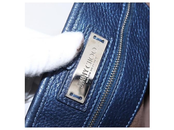 Jimmy Choo Borsa Tote in Pelle Blu Argento Auth BA10728 - vista 14