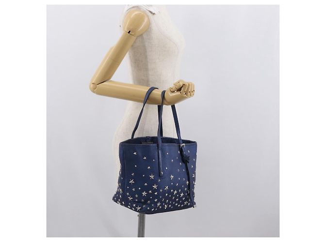 Jimmy Choo Borsa Tote in Pelle Blu Argento Auth BA10728 - vista 21