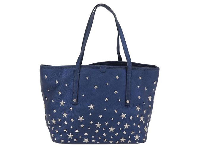 Jimmy Choo Borsa Tote in Pelle Blu Argento Auth BA10728 - vista 3